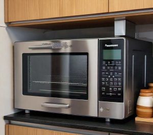 built in microwave used as counter top