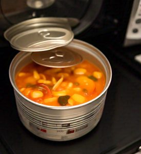 microwaved the soup in can 