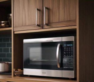 microwave inside a cabinet