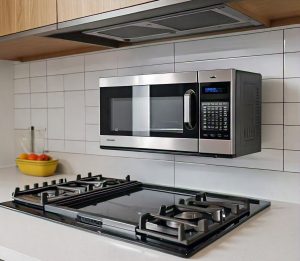 microwave over a gas stove