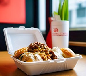 Panda Express styrofoam box in microwave