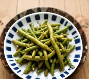 green beans cooking in the microwave