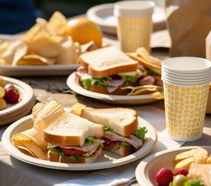 food in plastic plates