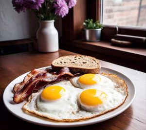 fried eggs heating in the microwave