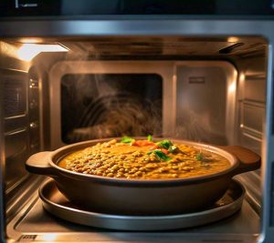 lentils cooking in a microwave