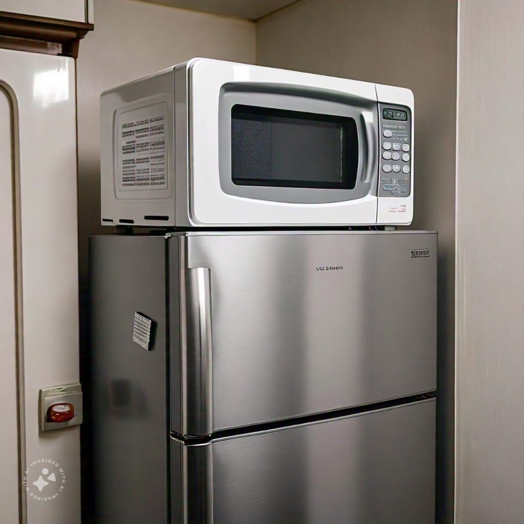 microwave on top of fridge