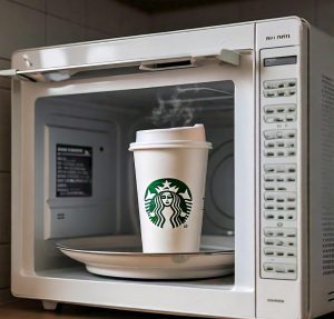 startbucks cup in microwave