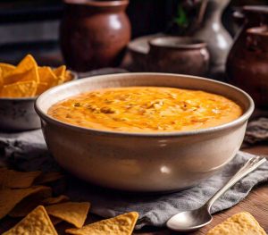 microwaved Tostitos Queso in jar