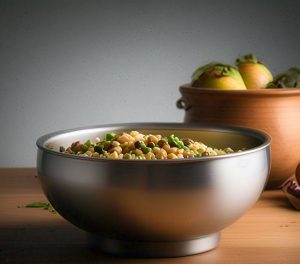 stainless steel bowl in microwave