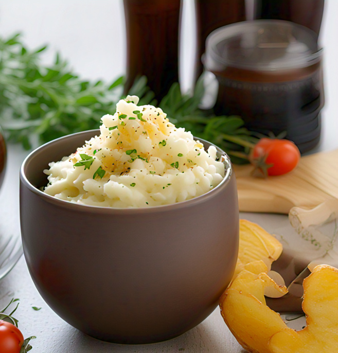 Mashed potatoes reheating in a microwave