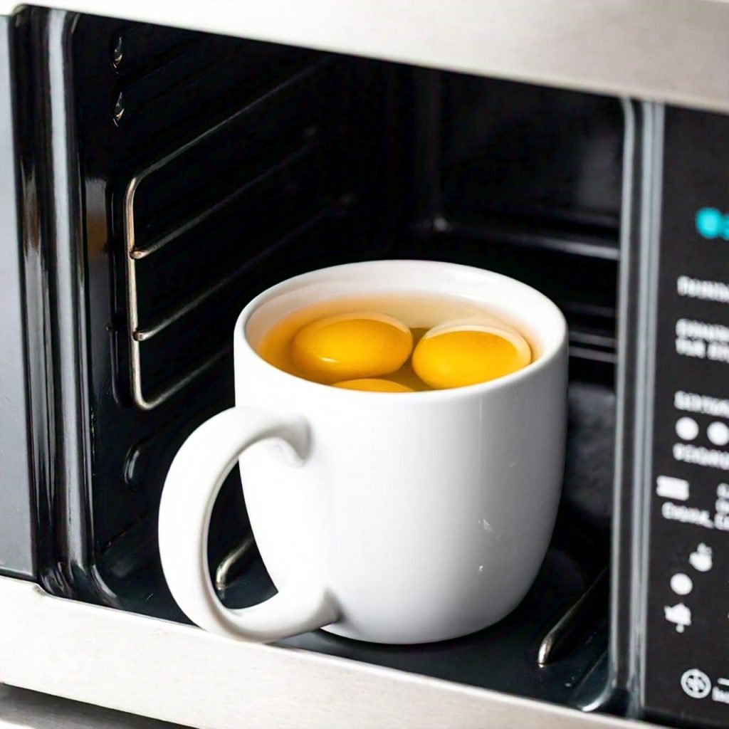 Eggs cooking in a microwave