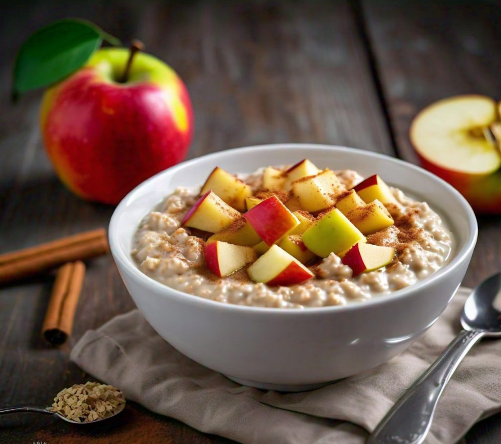 Apple cinnamon oatmeal cooking in microwave