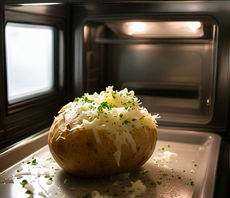 baked potato cooking in a microwave