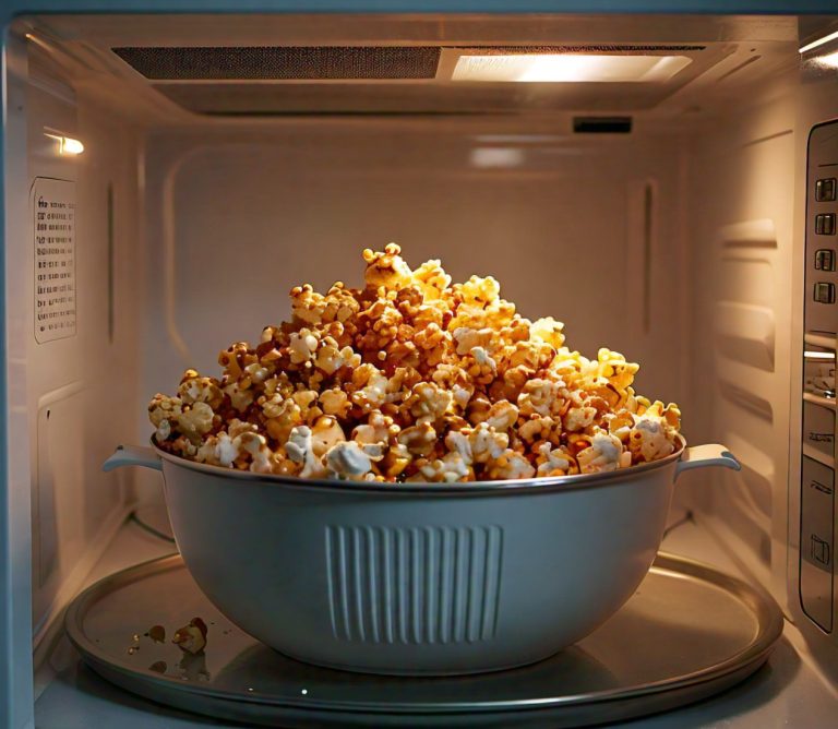 Caramel popcorn cooking in microwave