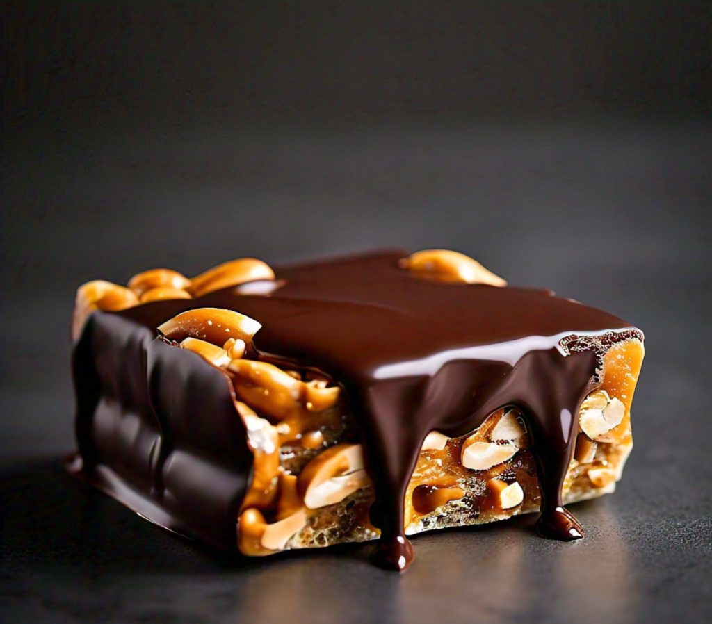 Chocolate dipped peanut brittle cooked in microwave