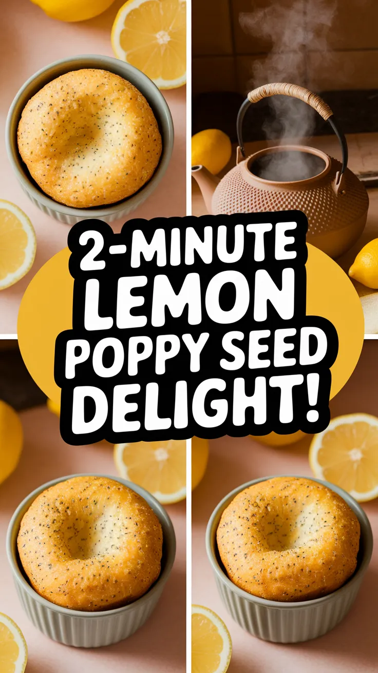 Delicious 2-Minute Microwave Lemon Poppy Seed Mug Muffin with poppy seeds and a lemon flavor.