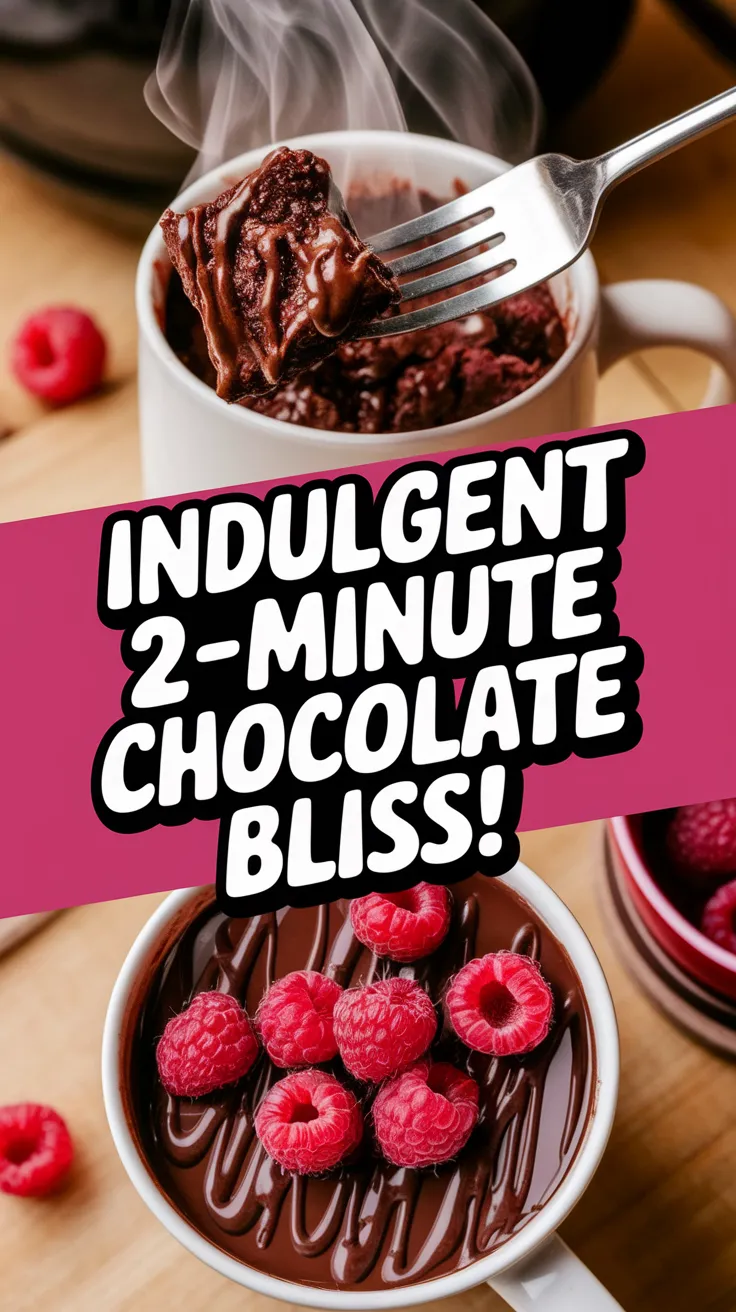 A delicious 2-minute microwave raspberry chocolate mug brownie topped with fresh raspberries.