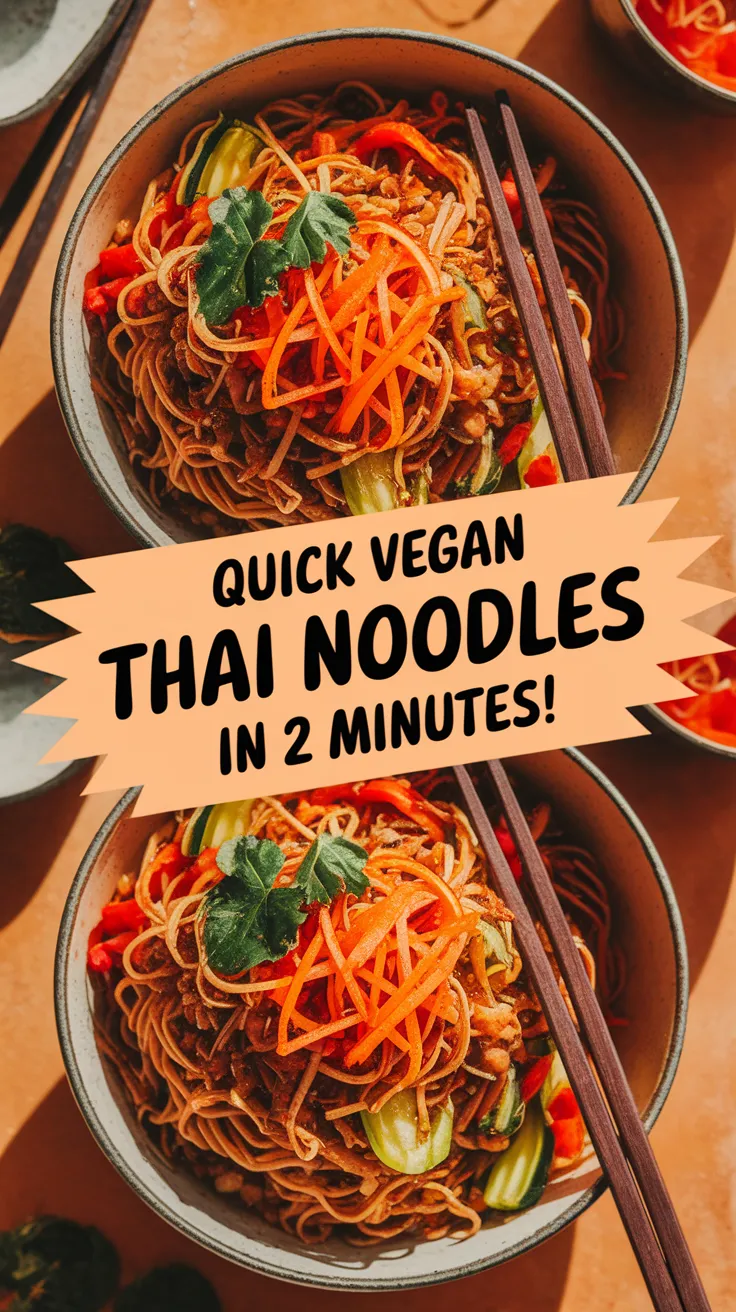Delicious 2-Minute Microwave Thai Peanut Noodles garnished with vegetables.