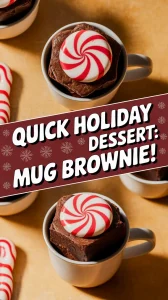 Delicious 2-Minute Microwave Peppermint Mug Brownie topped with a peppermint candy.