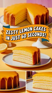 Delicious 60-second lemon glaze cakes with a vibrant lemon topping.