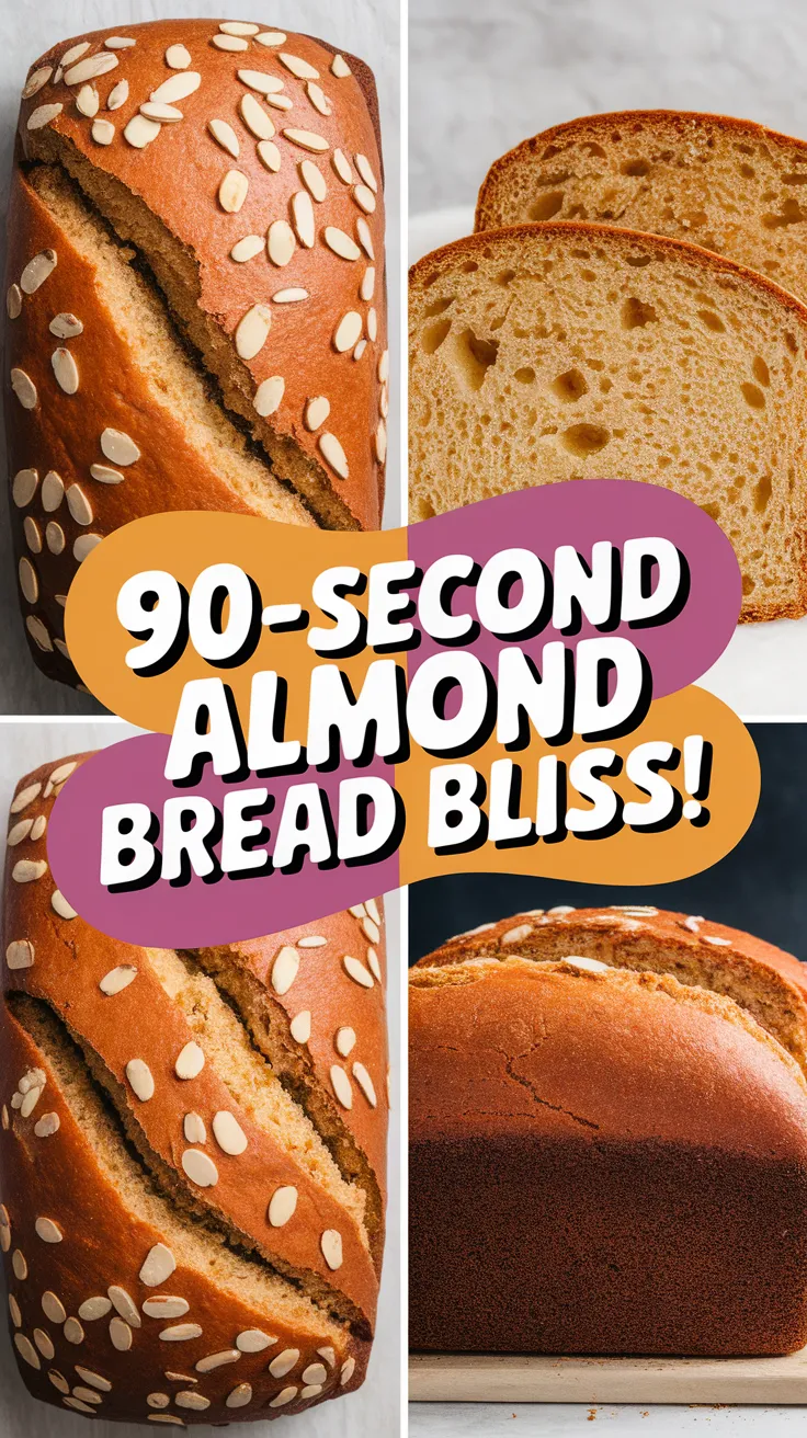 Freshly baked 90-second almond bread with sesame seeds, showcasing its light texture and rich flavor.