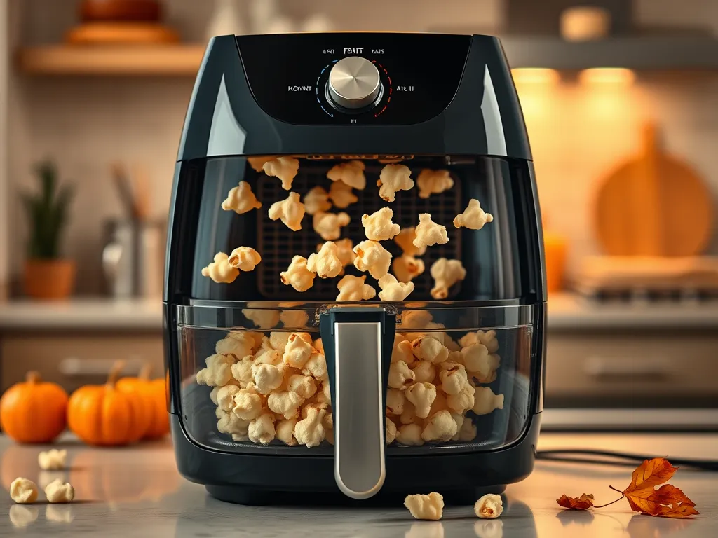 Air fryer popping popcorn, a healthier alternative to microwave popcorn