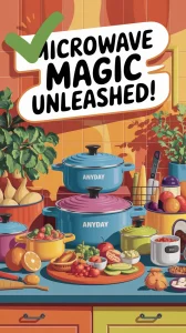 Colorful Anyday cookware set with healthy ingredients for microwave meals