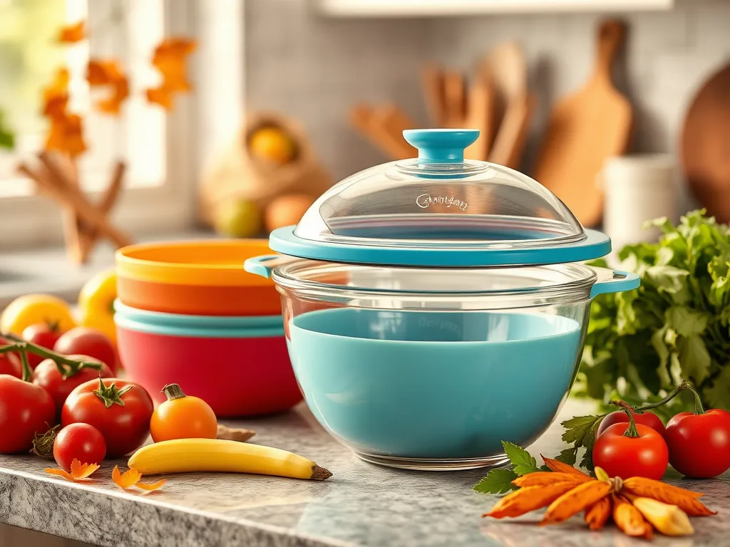 Colorful Anyday cookware set perfect for microwave-only meals with fresh vegetables