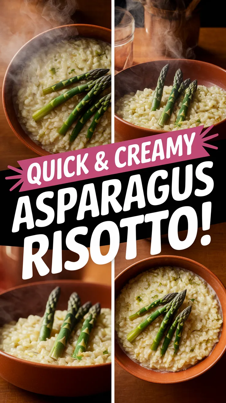 Creamy asparagus risotto in a bowl, showcasing a microwave cooking method.