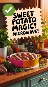 Delicious sweet potatoes ready to be baked in an Anyday microwave dish.