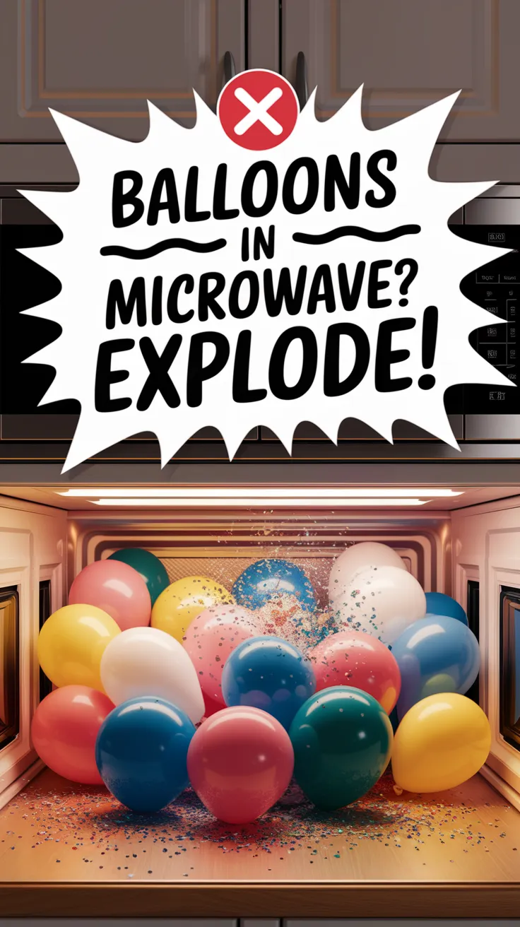 Colorful balloons in a microwave, showcasing the question of whether they pop or expand when heated.