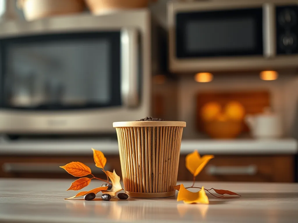 Reusable bamboo fiber coffee pod on kitchen counter, relevant to microwaving tips