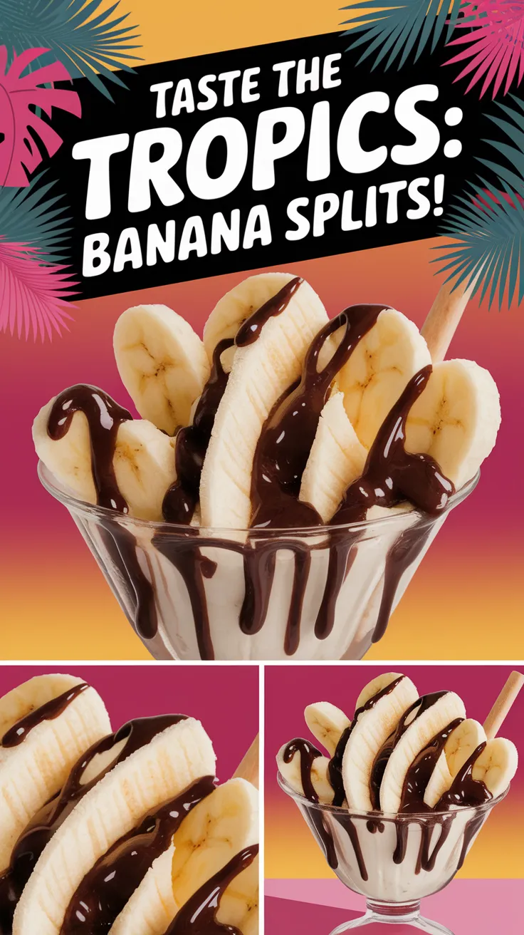 Delicious Beachy Banana Splits drizzled with chocolate