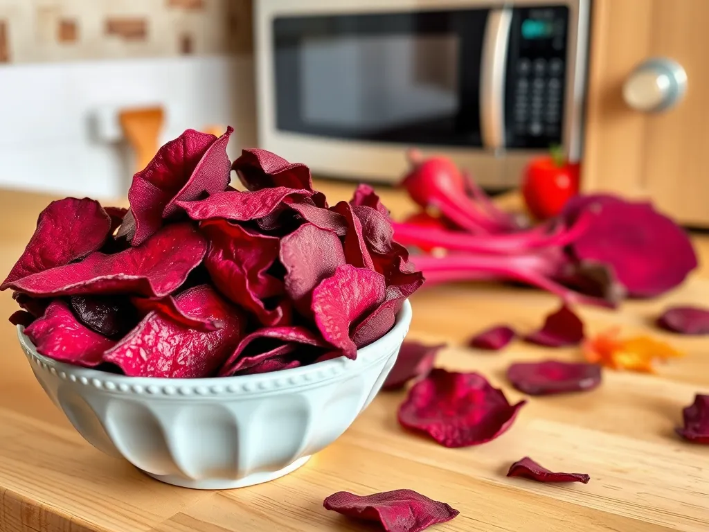 Bowl of beet chips ready to be baked in the microwave