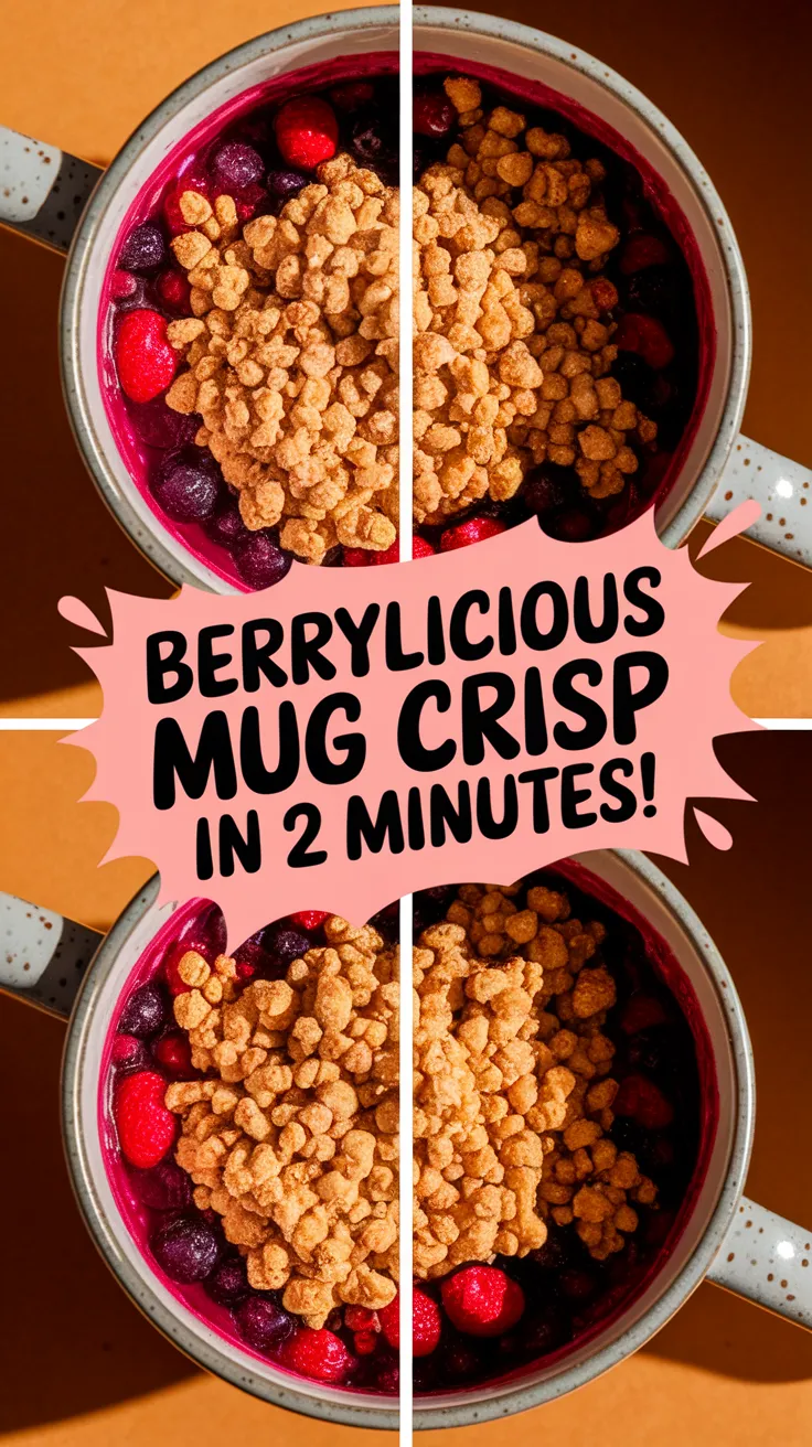 Delicious Berry Crisp in a mug, ready to be microwaved for a quick summer dessert.