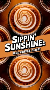 Boozy iced coffee with syrup infusion, showcasing a creamy swirl pattern.