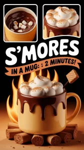 Delicious Campfire Mug Cake resembling S'mores, prepared in a microwave.