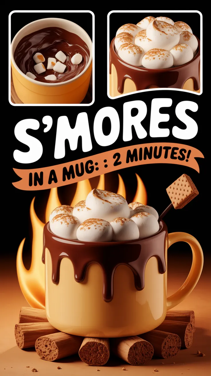 Delicious Campfire Mug Cake resembling S'mores, prepared in a microwave.