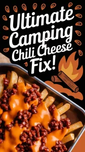 Delicious Camping Chili Cheese Fries topped with chili and cheese for a quick meal.