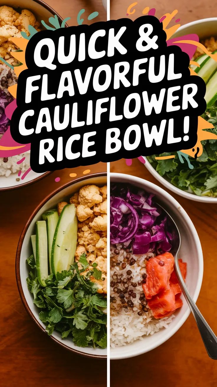 Delicious cauliflower rice bowl with fresh vegetables and vibrant toppings.