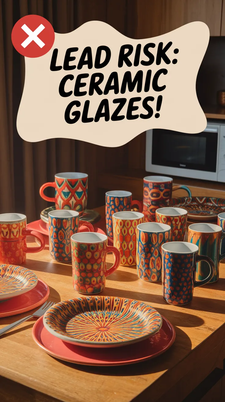 Colorful ceramic tableware highlighting the risks of lead contamination in glazes.