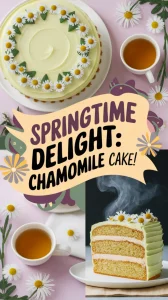 Beautiful Chamomile Cake with flowers and tea, perfect for Spring Tea microwave recipes.