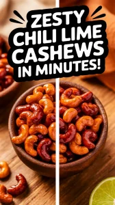 Bowl of quick microwave chili lime cashews with a zesty glaze.
