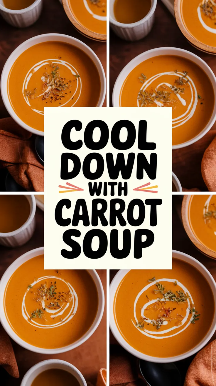 Chilled carrot soup with ginger served in a bowl, perfect for a refreshing meal.