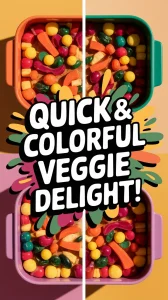 Colorful veggie ratatouille prepared in a microwave, showcasing vibrant vegetables.