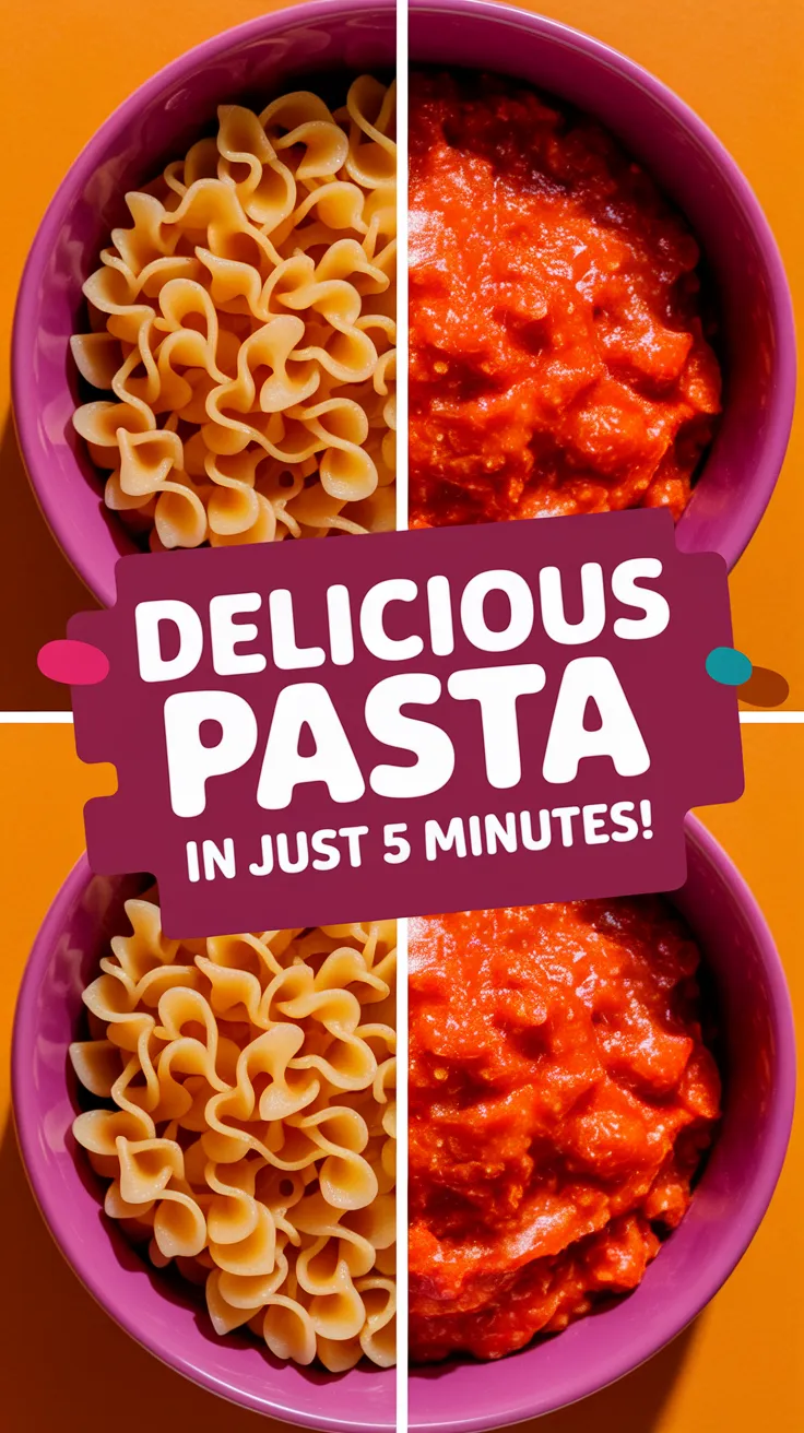 A bowl of cooked pasta and sauce prepared together in a microwave.