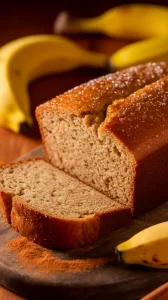 Delicious microwave loaf of Copycat Starbucks Banana Bread with sliced pieces and bananas