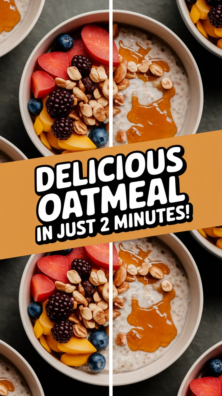 Bowl of Copycat Starbucks microwave oatmeal topped with fruits, nuts, and syrup.