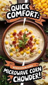 Delicious Creamy Corn Chowder prepared quickly in the microwave with corn and herbs.