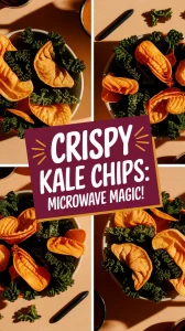 Freshly made crispy kale chips in a bowl with savory snacks, showcasing a healthy microwave cooking method.